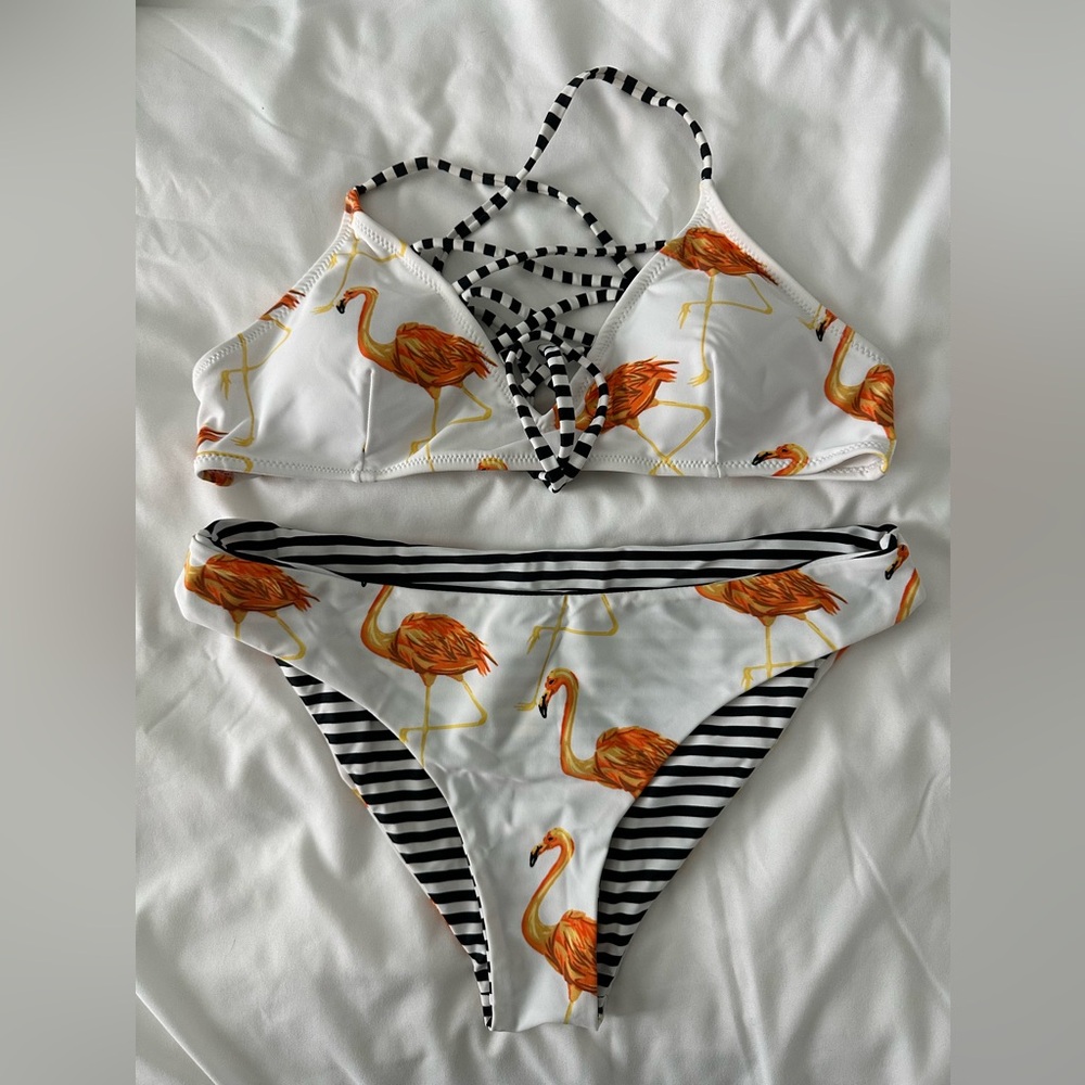 Cupshe Flamingo Print Bikini - Orange and Black